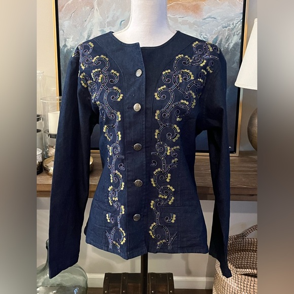 2/$35 Choices Embroidered Denim Jacket with Silver Buttons size Large L - Picture 1 of 8